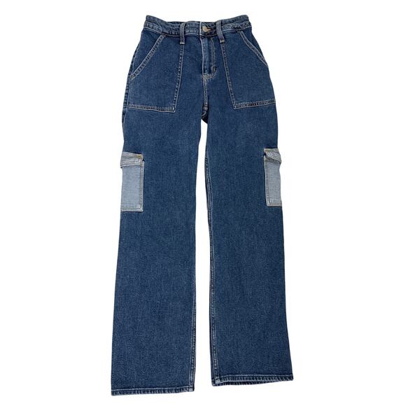 Hollister Denim - Hollister Jeans Two Tone Blue Cargo Ultra High Rise Dad Jeans Size 1R ( 25 )